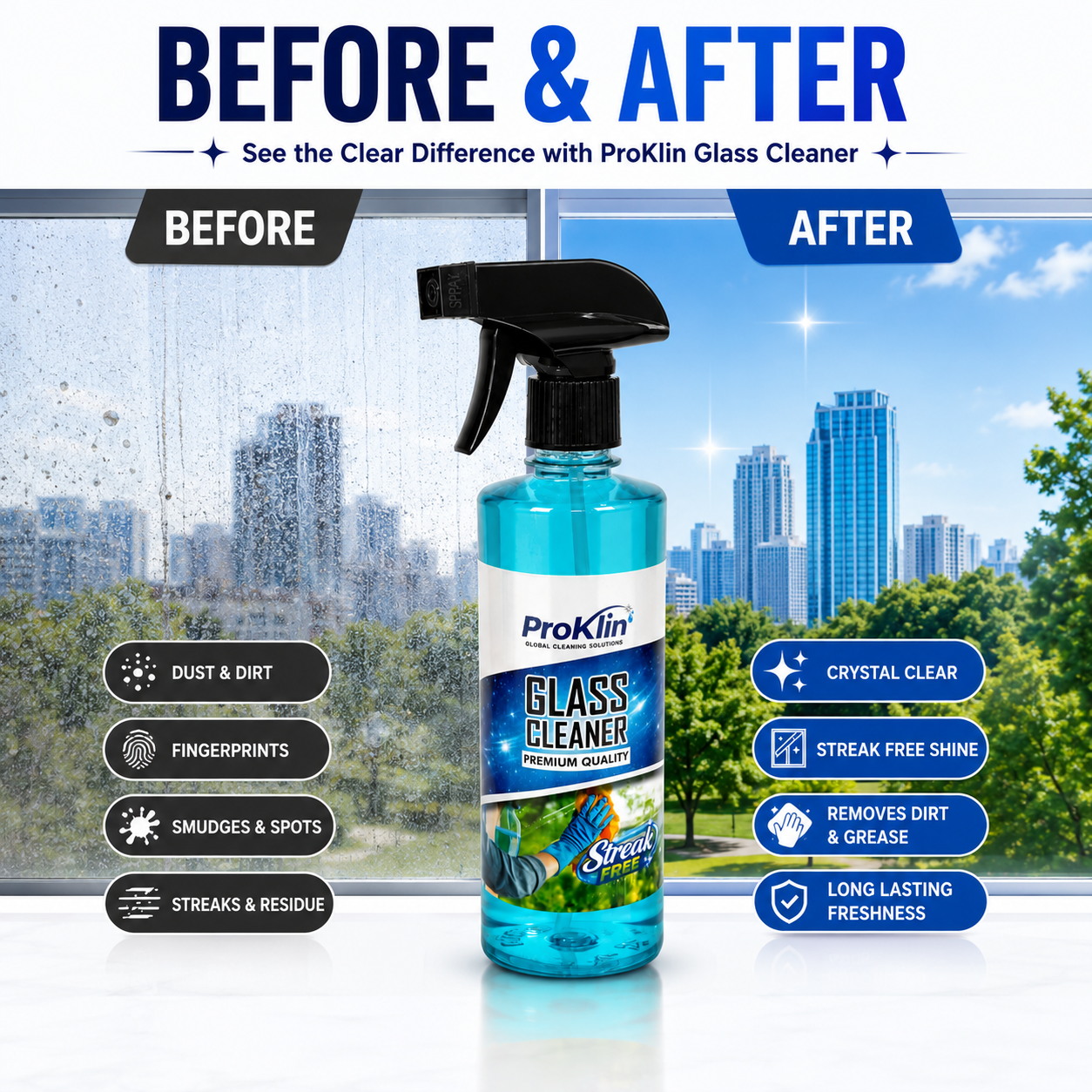 ProKlin Glass Cleaner Spray 500ml | Streak Free Window & Mirror Cleaner - Image 4