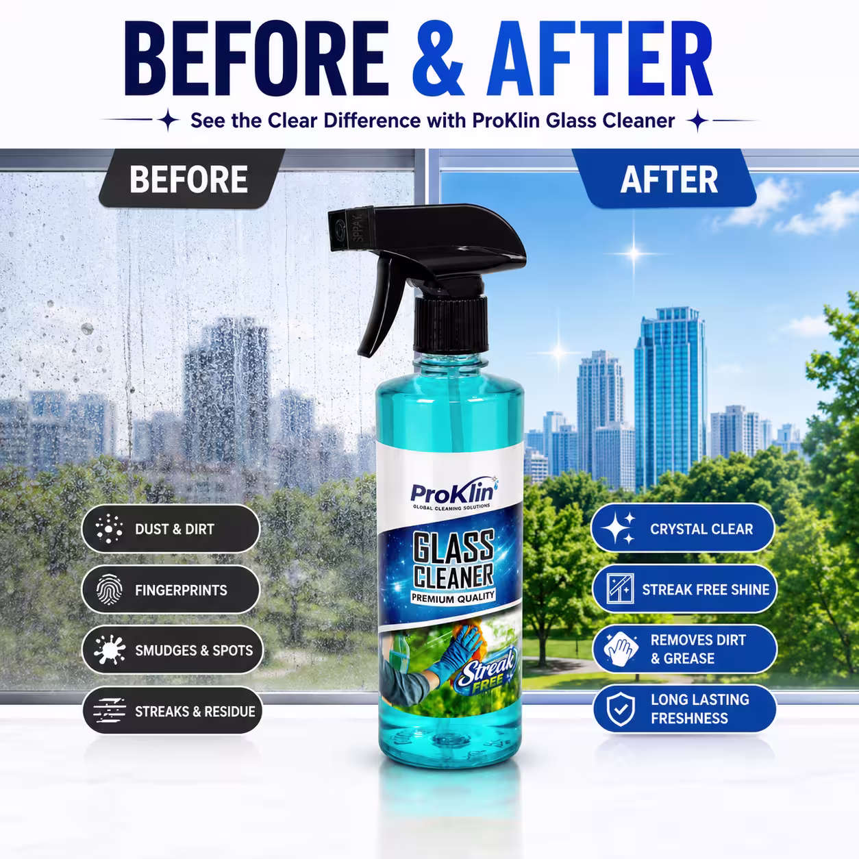 Glass Cleaner Spray Before & After