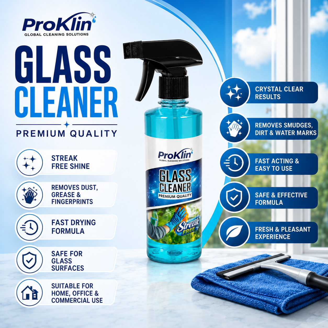 ProKlin Glass Cleaner Spray 500ml | Streak Free Window & Mirror Cleaner - Image 2