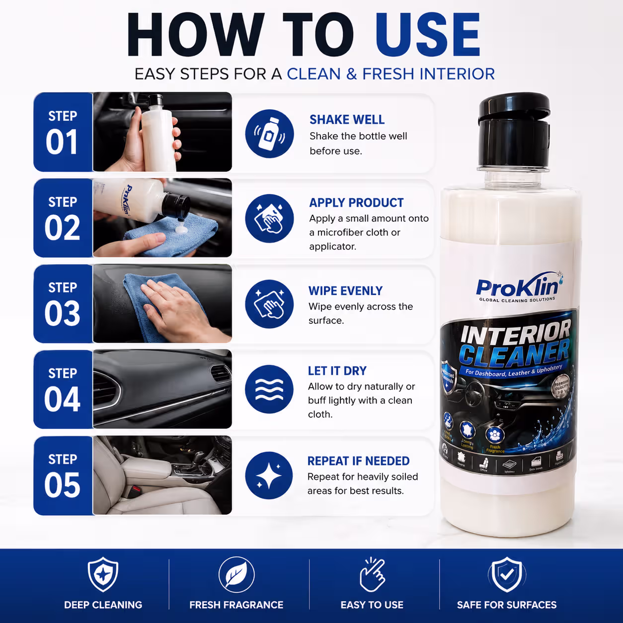 ProKlin Interior Cleaner – Premium Dashboard, Leather & Upholstery Cleaning Solution - Image 4