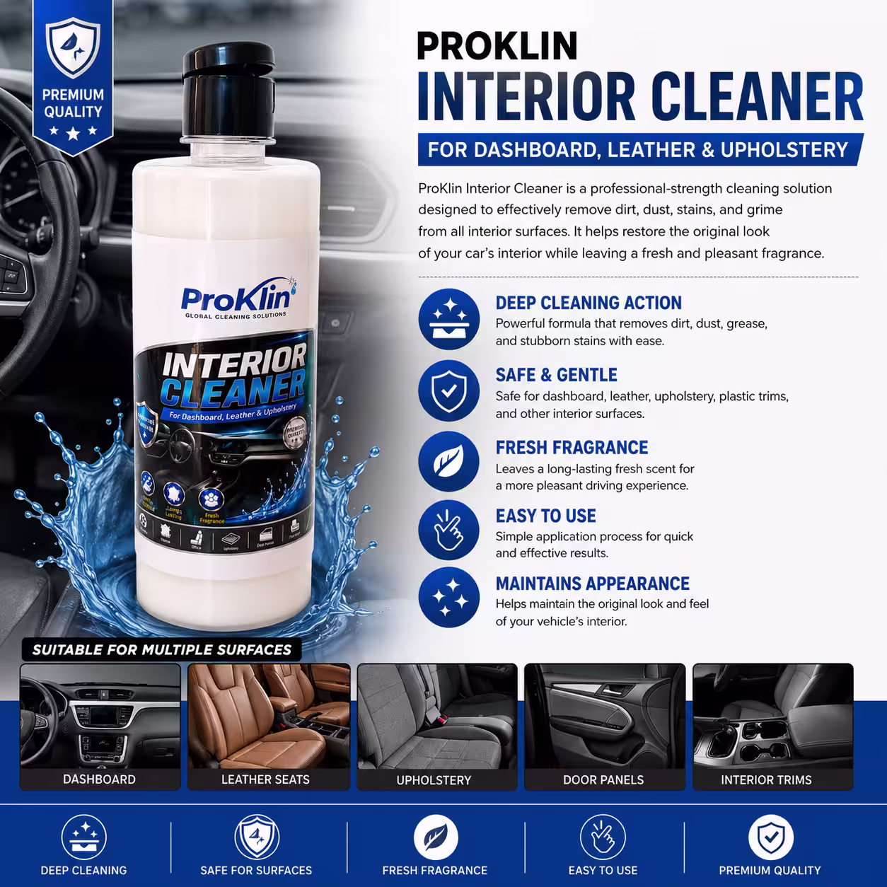 ProKlin Interior Cleaner – Premium Dashboard, Leather & Upholstery Cleaning Solution - Image 3