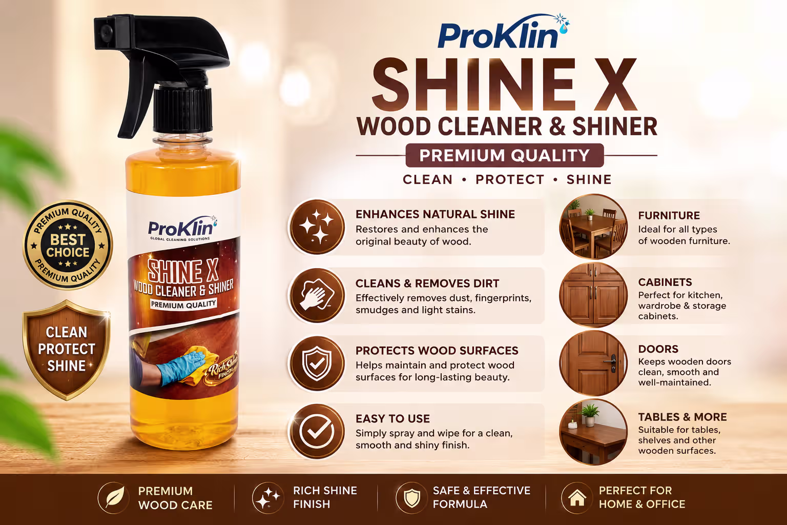 ProKlin Shine X Wood Cleaner & Shiner Spray | Premium Wooden Furniture Polish & Cleaner - Image 3
