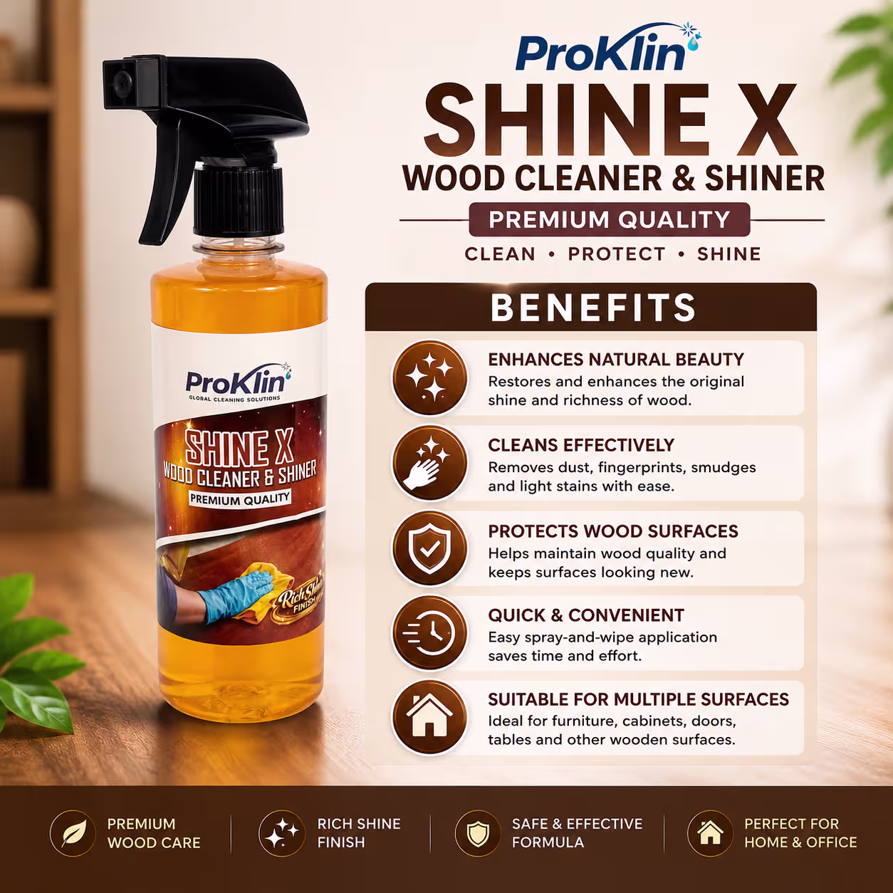 ProKlin Shine X Wood Cleaner & Shiner Spray | Premium Wooden Furniture Polish & Cleaner - Image 4