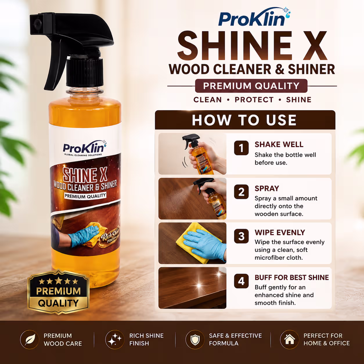 ProKlin Shine X Wood Cleaner & Shiner Spray | Premium Wooden Furniture Polish & Cleaner - Image 2