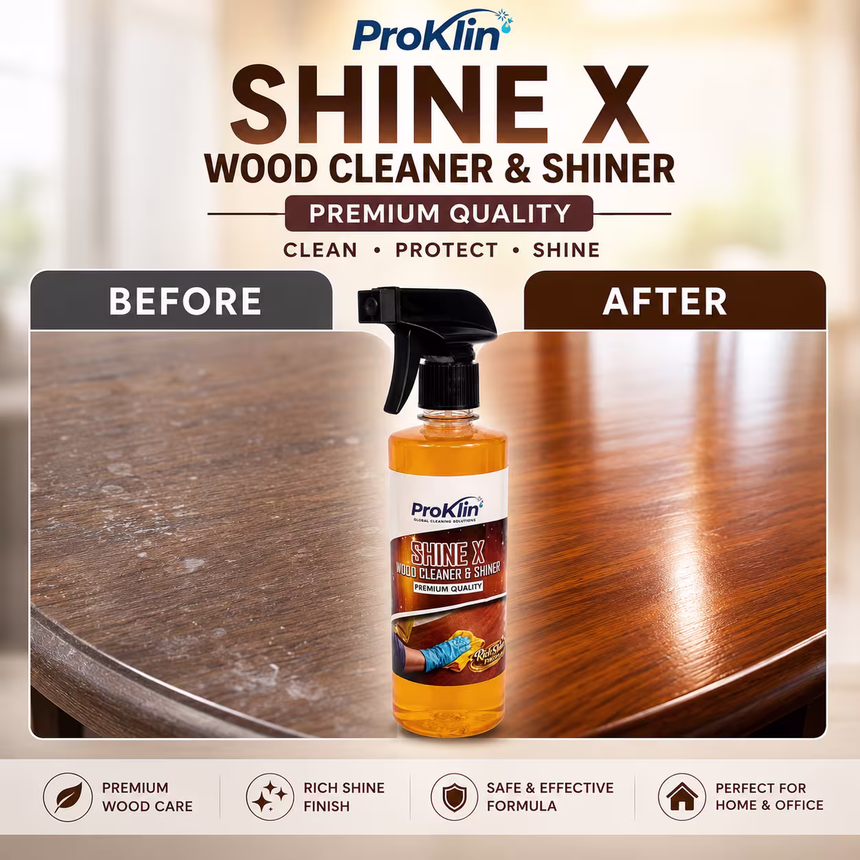 ProKlin Shine X Wood Cleaner & Shiner Spray | Premium Wooden Furniture Polish & Cleaner - Image 5