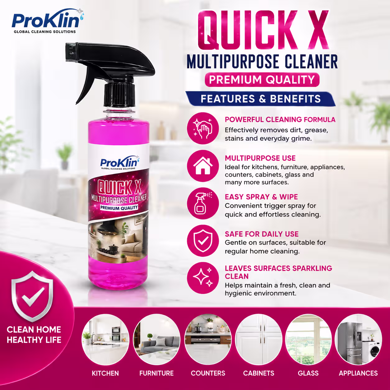 ProKlin Quick X Multipurpose Cleaner Spray – Powerful Cleaning for Every Surface - Image 3