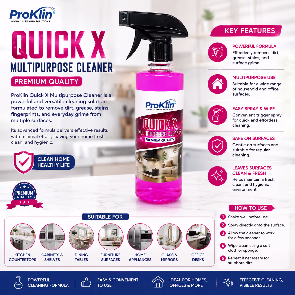 ProKlin Quick X Multipurpose Cleaner Spray – Powerful Cleaning for Every Surface - Image 2